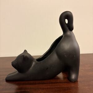 Black Cat Mini Planter Ceramic Figurine Halloween Decor Indoor Outdoor Pot